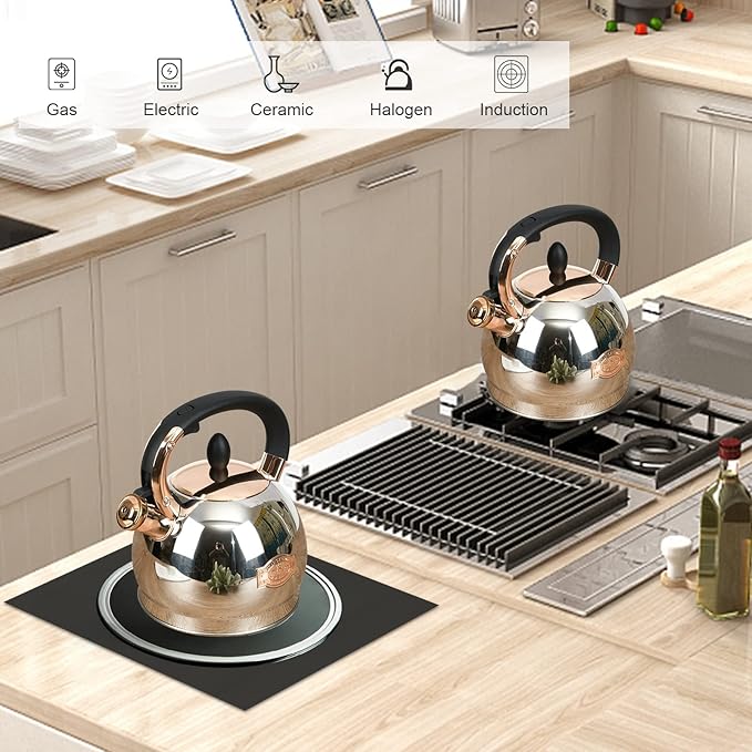 Stainless Steel Whistling Tea Kettle with Metal Capsulated Bottom for Quick Heat Distribution 2.8 Quart