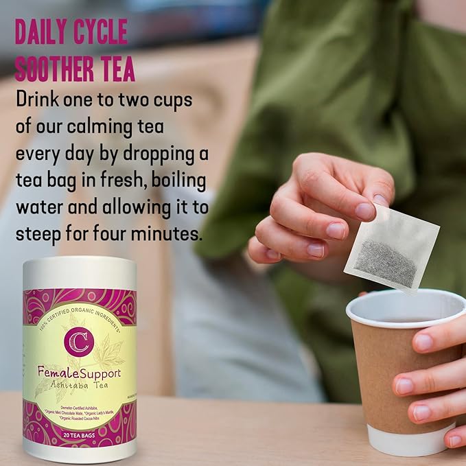 Dr. Cowan’s Garden Organic Ashitaba Tea - 20 Teabags - Female Support Hormone Balance - Supports Periods & PMS, Healthy Cycle Tea with Mint Chocolate Maté, Lady’s Mantle, & Ashitaba Herbs Grown in USA