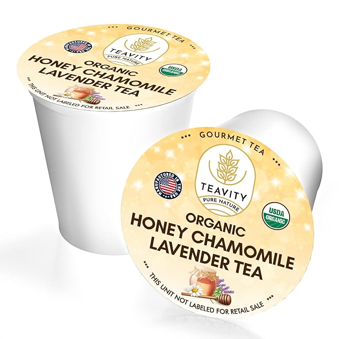 Organic Chamomile and Lavender Tea Pods for Keurig - Decaf Herbal Tea for Keurig K Cups - Honey Chamomile Lavender by Teavity (12 Tea Pods)