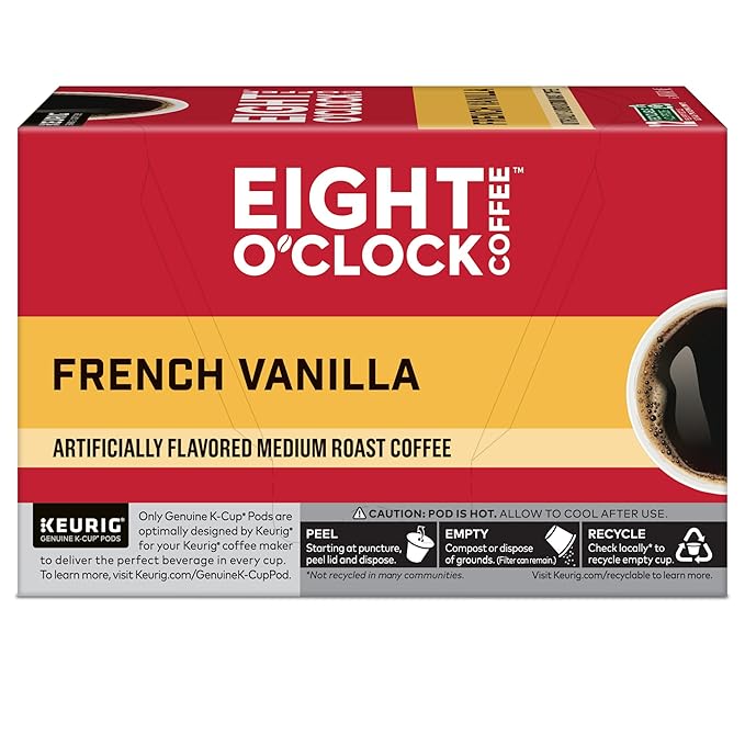 Eight O'Clock Coffee French Vanilla, Keurig Single Serve K-Cup Pods, Light Roast, 72 Count