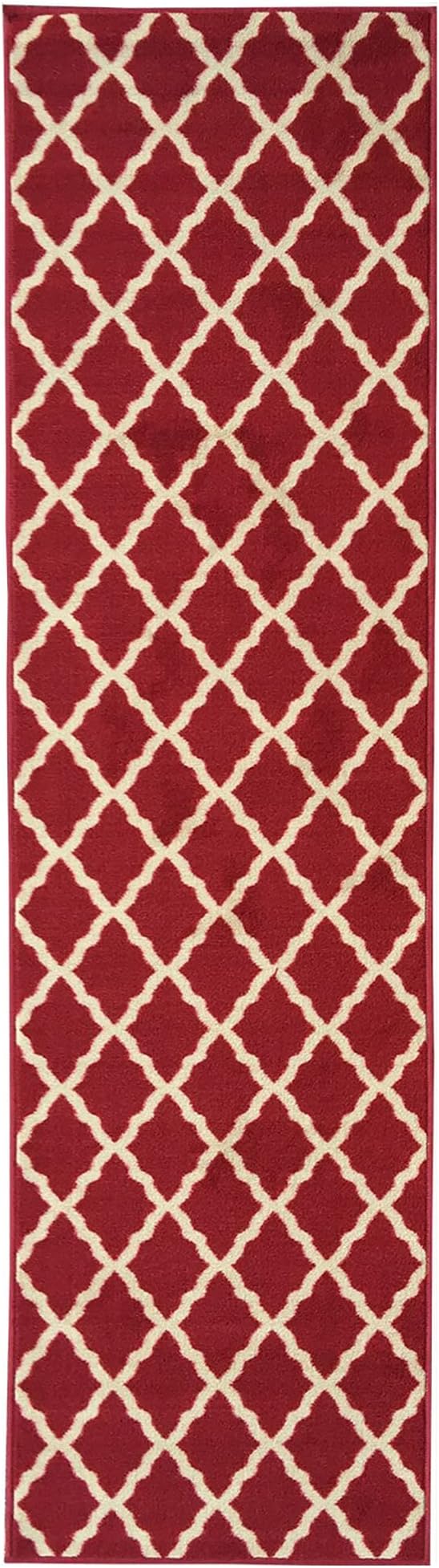 Ottomanson Hallway Runner Rug 20" x 59" Non Slip Trellis Area Rugs Easy to Clean Laundry Rug Runner Durable & Pet Friendly Floor Carpet Runners for Hallways Entryway Living Room Kitchen Bathroom, Red