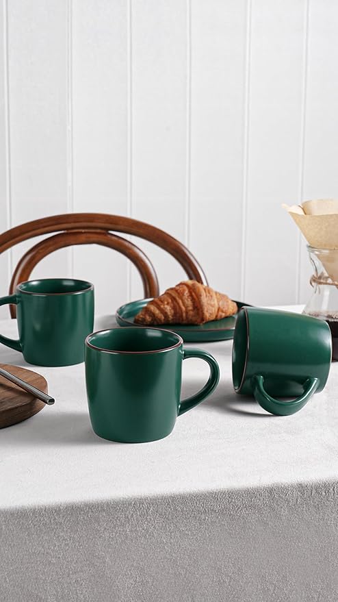 famiware Mercury Coffee Mugs 13 oz, Coffee Mugs Set of 4 with Handle, Cups for Latte, Hot Tea, Cappuccino, Mocha, Cocoa, Dark Green