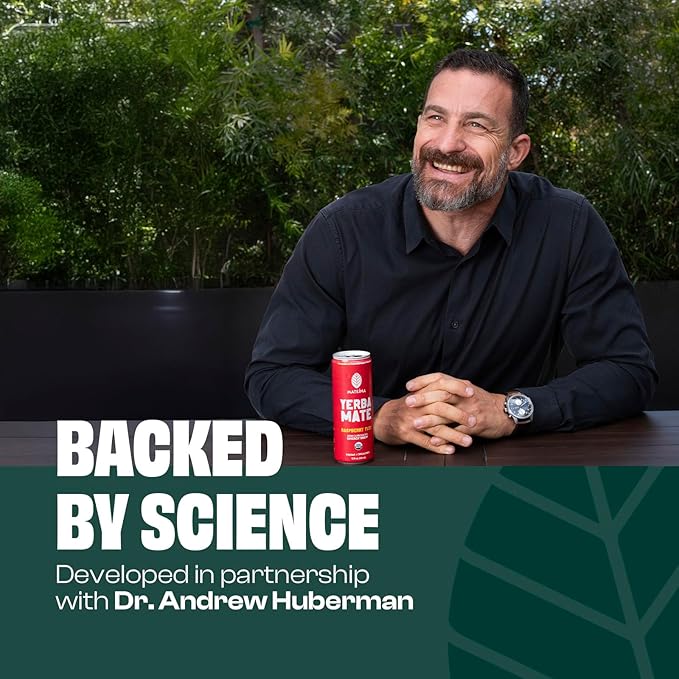 Mateina Yerba Mate Zero Sugar Energy Drink – 120mg Natural Caffeine – Organic, Non-GMO, Non-Carbonated – Dr. Andrew Huberman Recommended – 12 Pack (12oz Cans) (12 Pack, Raspberry Yuzu)