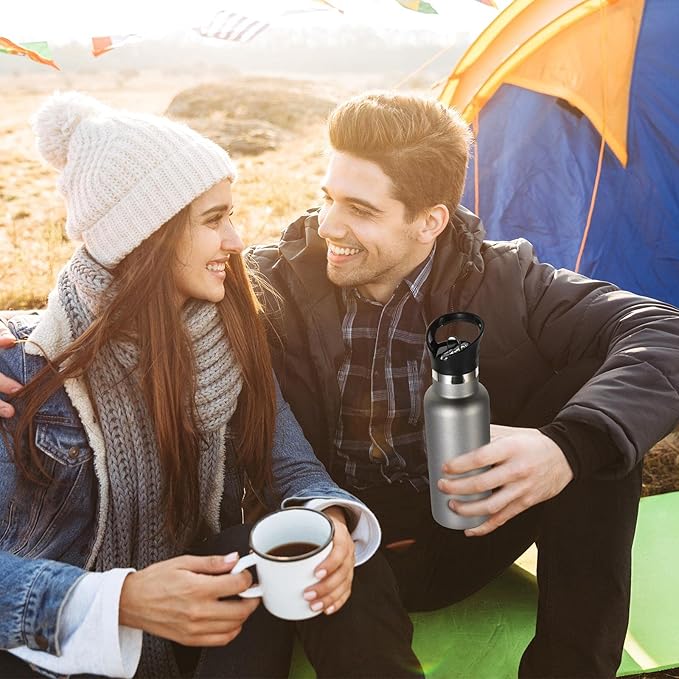 Volhoply 17oz Kids Insulated Water Bottle,Stainless Steel Water Bottles with Straw Lid,Double Wall Vacuum Metal Cups Water Bottle,Reusable Sports School Water Flask Keep Hot & Cold (Cold Grey,1 Set)