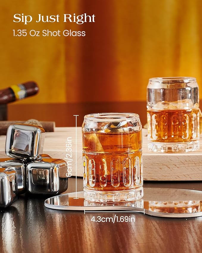 Kollea Father’s Day Shot Glasses, Flash Hider Shaped Clear Shot Glasses Set of 4 with Heavy Base, Shot Cups for Whiskey, Tequila, 21st Birthday Gifts for Men Dad, Military Fan, Men Cave Decor, 1.35 Oz