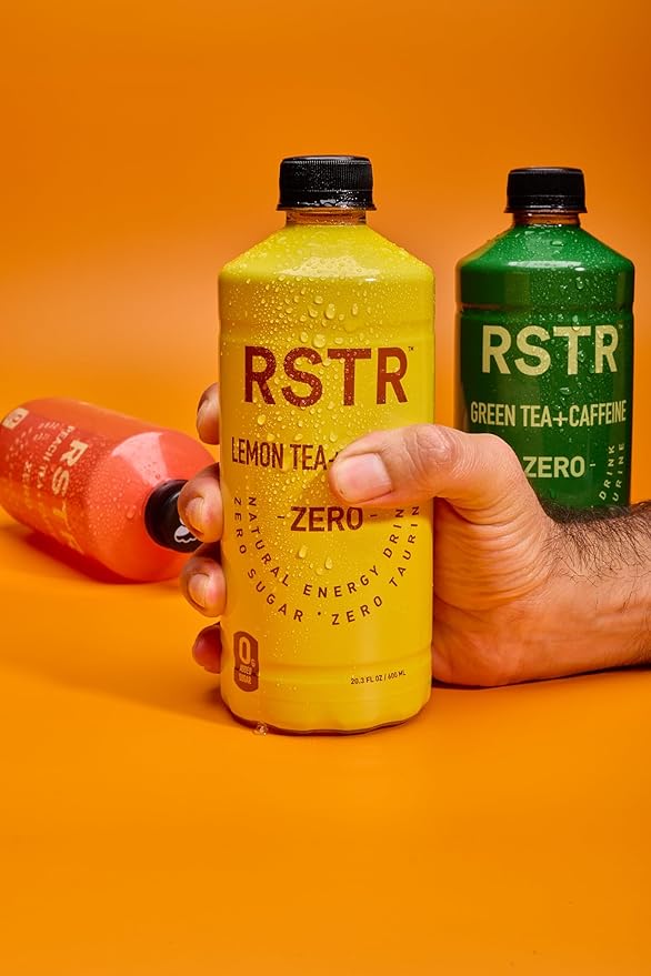 RSTR Lemon Tea 12 Pack – Healthy Energy Drink with 210mg Natural Caffeine – Zesty Iced Tea with Zero Added Sugar – Bottled Tea for Focus & Performance