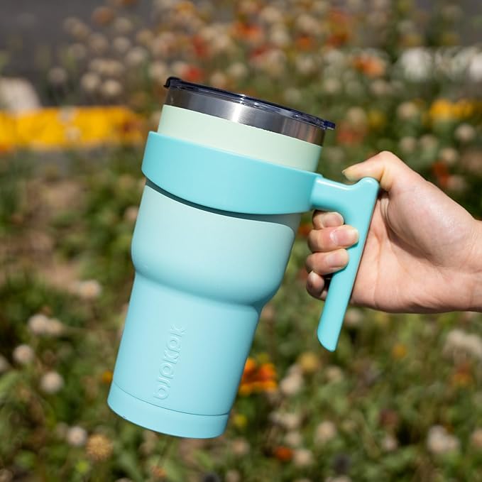 BJPKPK Tumbler With Handle 10 oz Tumbler With Lid And Straw Reusable Stainless Steel Travel Mug Insulated Coffee Cups,Mint