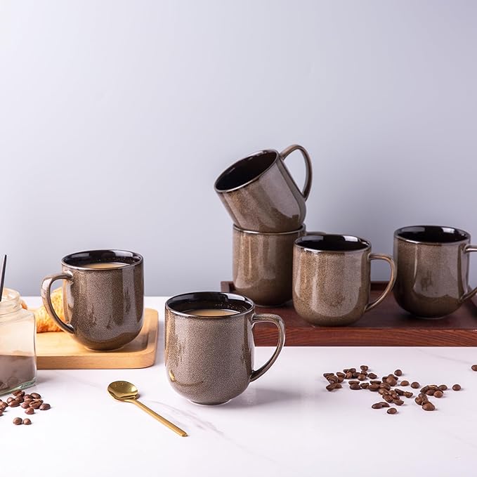 LERATIO 12OZ Ceramic Coffee Mugs Set of 6, Large Porcelain Coffee Cups With Large Handle For Latte,Cappuccino,Milk,Cocoa,|Dishwasher&Microwave Safe Mug Sets,Ideal for Man,Woman,Dad, Mom-Coffee