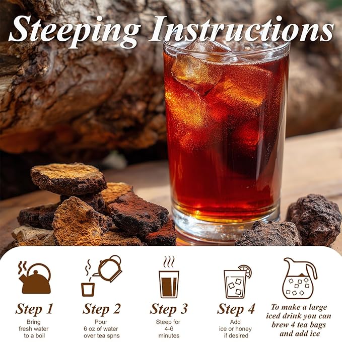 WT WEETEE Chaga Tea Bags 100 Count, 100% Siberian Birch Chaga Mushroom Tea, Caffeine-Free - Rich in Antioxidants