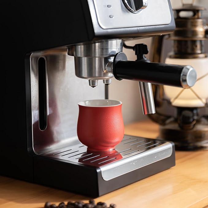 4-Oz Ceramic Espresso Cups Set - Multi-Color, Handle-Free Design for Home & Cafe | Dishwasher-Safe Stoneware Cups (red, 4)