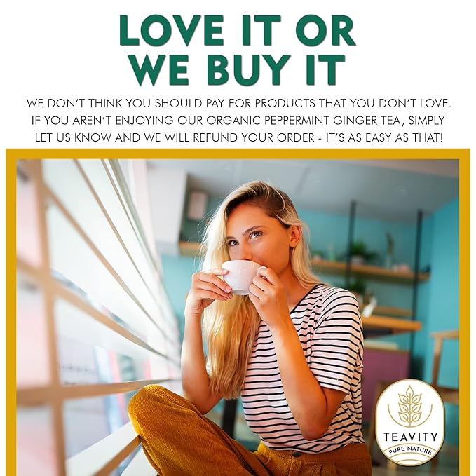 Organic Ginger Tea Pods for Keurig with Organic Peppermint Tea - Decaf Tea for K Cup Brewing Peppermint Ginger by Teavity (36 Tea Pods)