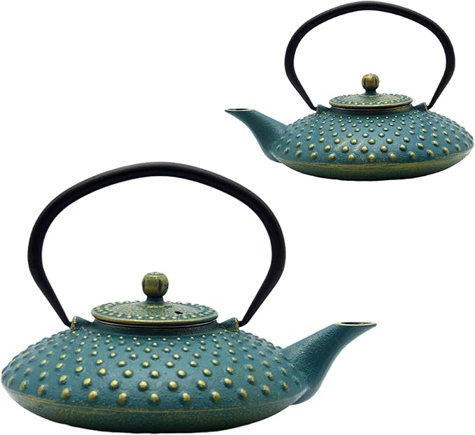 27.1oz Small Cast Iron Teapot,SECHUDO Tea Kettle Coated with Enameled Interior for Stovetop Safe, Japanese Style Cast Iron Teapot with Stainless Steel Infuser for Loose Tea,Flat Pattern(800ml)
