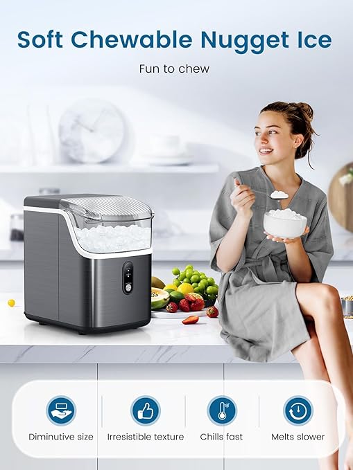 COWSAR Nugget Ice Makers Countertop Soft Chewable Pellet Ice Machine with Auto-Cleaning Function, 35Lbs/24H, Portable Ice Makers for Kitchen, Office, Home,Black