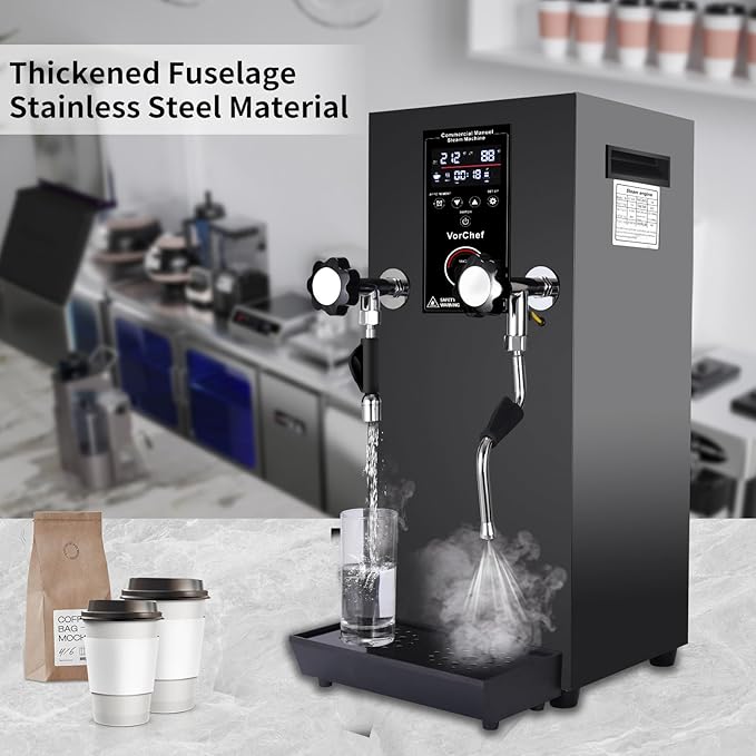 Commercial Milk Frother, 2500W 110V Automatic Steam Boiling Water Machine Electric Steam Milk Frothing Machine Espresso Coffee Milk Foam Machine Steamer with LED Display for Coffee Tea Shop