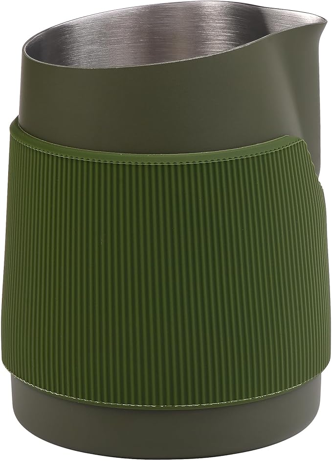 Normcore Handleless Milk Frothing Jug, Milk Pitcher 15.2 oz, Milk Frother Steamer Cup Stainless Steel Espresso Cup, Round Spout, Green, 450 ml