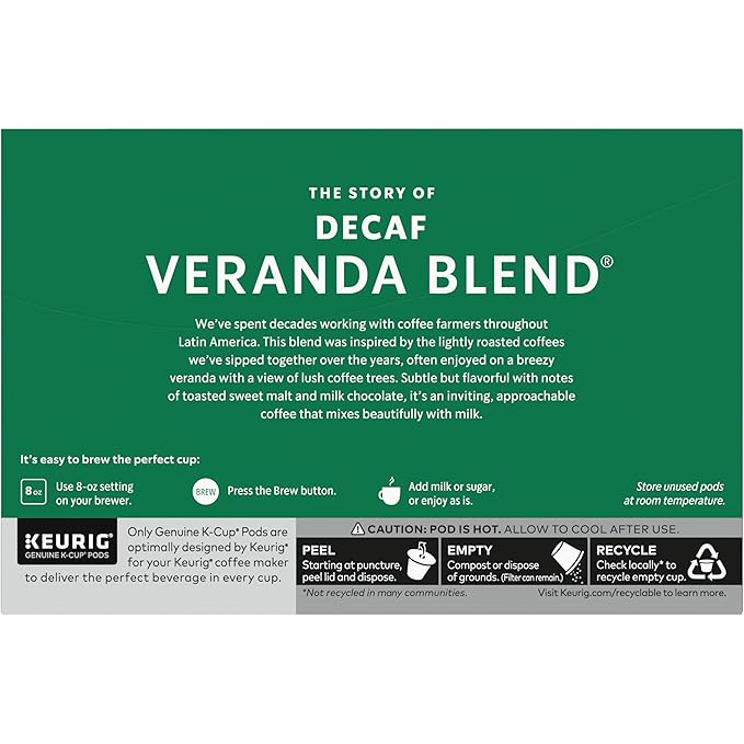Starbucks K-Cup Coffee Pods, Starbucks Blonde Roast Coffee, Decaf Veranda Blend, 100% Arabica, 6 boxes (60 pods total)
