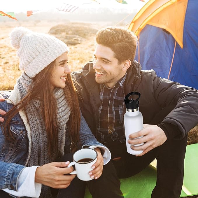 Volhoply 17oz Kids Insulated Water Bottle,Stainless Steel Water Bottles with Straw Lid,Reusable Metal Cups Water Bottle,Double Wall Vacuum Sports Water Flask Keep Hot & Cold for School (White,1 Set)