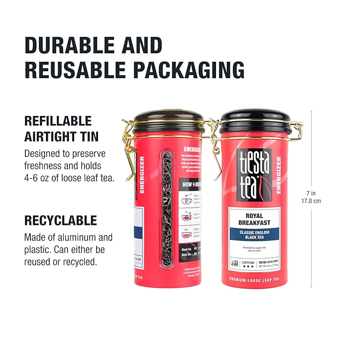 Tiesta Tea - Royal Breakfast, Loose Leaf, Classic English Black Tea, Premium High Caffeine Blend, Make Hot or Iced & Brews Up to 250 Cups, 16oz Bulk Pouch & 4oz Refillable Tin Combo