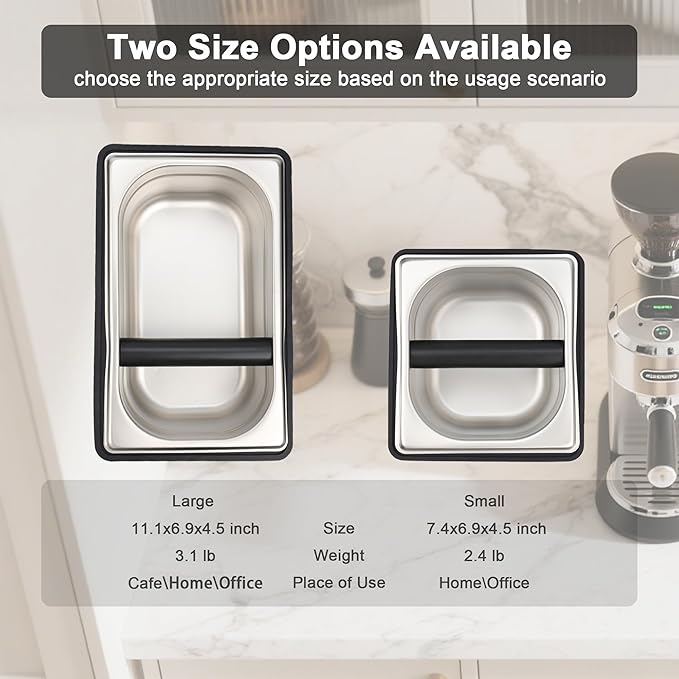 Espresso Knock Box, Coffee Knock Box for Espresso Grounds Disposal, Large Capacity, Equipped with Noise, Reduction Rubber Ring & Steel Holder, Ideal Tool for Espresso Machines, Black (Large)