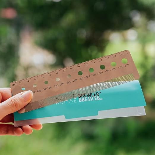 KRUVE Brewler Coffee Grind Ruler - Stainless Steel Coffee Bar Accessories for Home, Coffee Grind Size 200-1600 Microns, Green Bean Grading 11/64-20/64, 5.9 Inch Ruler, Conversion Chart, Magnetic Guide