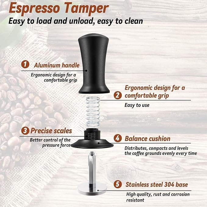 Gmnuiy51mm Coffee Espresso Tamper ,with Stainless Steel Base Tamper ,Silicone Tamper Mat,Black Espresso Distribution Tool, Coffee puck screen