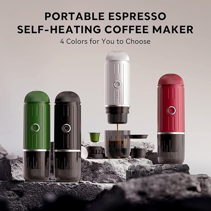 Portable Electric Espresso Machine, Travel Coffee Maker for Camping, Car Self-Heating Coffee Machine with USB-C, Compatible With NS Capsules & Ground Coffee, Portable Coffee Maker for Hiking,RV,Office