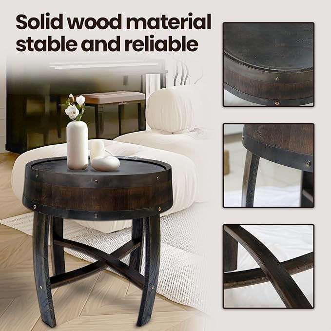Medieval Retro Wine Barrel Design Coffee Table Wooden Round Creative End Table for Indoor Outdoor, 23" Brown Barrel Tables for Livingroom Small Spaces Outdoor Courtyard Farmhouse Balcony