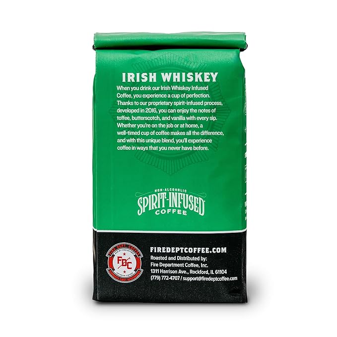 Fire Department Coffee - Gives Back to Firefighters - Irish Whiskey Infused Coffee Beans - Medium Roast - Non-Alcoholic - Roasted in the USA - Whole Bean - Veteran Owned - 12 oz