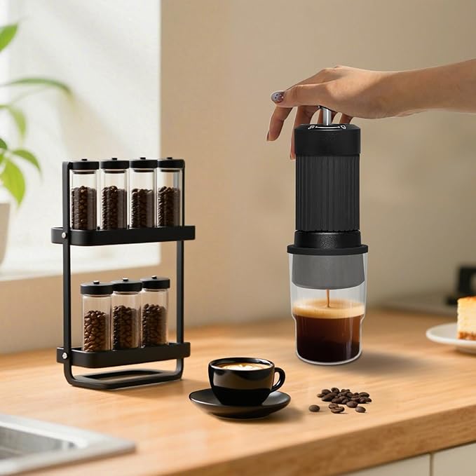 LANTE 3 in 1 9 Bar Coffee Maker Combines French Press Espresso Extraction Portable Coffee Machine All-aluminum alloy body with double-layer 304 filtration Suitable for Home Camping Travel