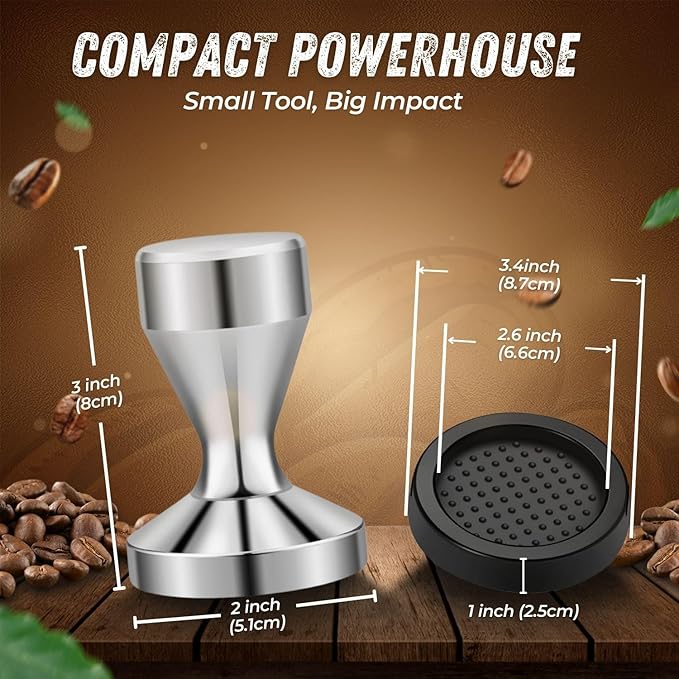 Flexzion Espresso Tamper 51mm Diameter Stainless Steel Coffee Tamper Flat Base Grip Handle Professional Barista Espresso Hand Press Kitchen Accessories, Silver