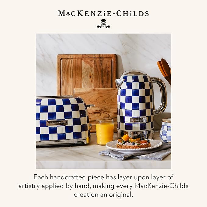 MACKENZIE-CHILDS Electric Kettle, Stainless-Steel Tea Kettle, Blue-and-White Royal Check