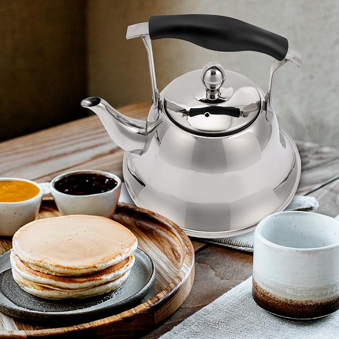 ERINGOGO 2L Whistling Tea Kettle Stovetop, Stainless Steel Teapot Water Kettle with Removable Tea Infuser, Mirror Polished Retro Tea Maker for Gas, Induction