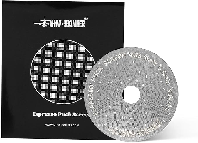 MHW-3BOMBER 58.5mm Espresso Puck Screen with Round Hole Metal Espresso Filter 0.8mm Thickness Coffee Filter for La Marzocco/Gaggia FG5586-OS