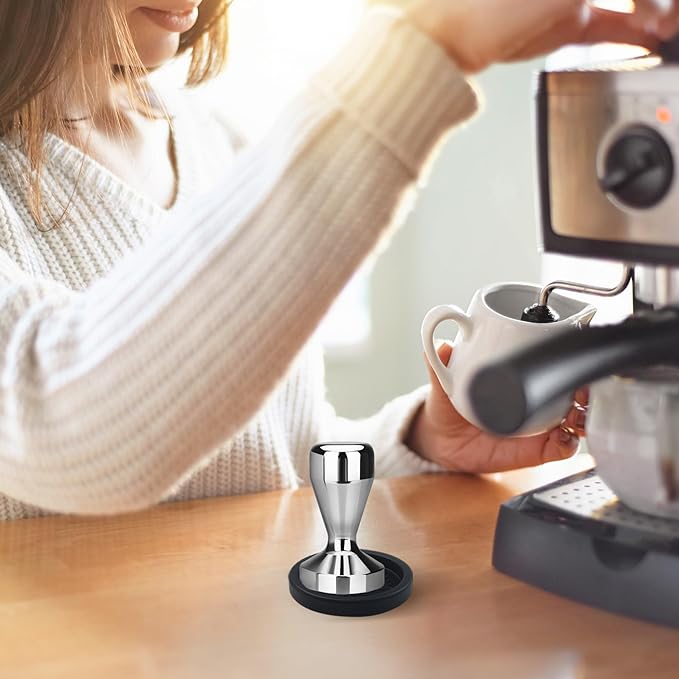 58MM Coffee Tamper, Espresso Press with Silicone Tamper Mat, Stainless Steel Coffee Press for Coffees Grounds Barista Espresso Machines Accessory
