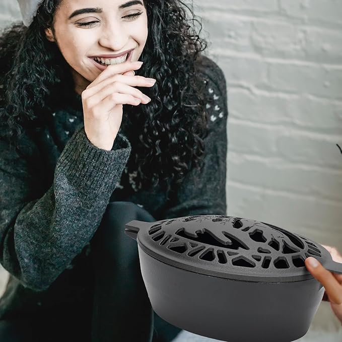 Wood Stove Steamer 2.5 Quart, Wood Stove Humidifier with Decorative Wolf Pattern, Cast Iron Steamer for Wood Stove Rust Resistant Matte Black