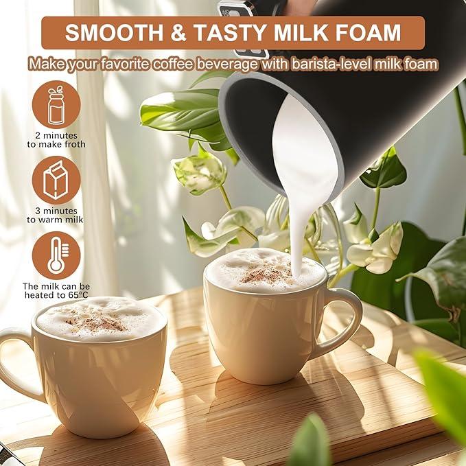 Milk Frother, 4 in 1 Milk Electric Milk Steamer, 500W 11.8oz/350ml Automatic Warm and Cold Foam Maker for Coffee,Latte, Cappuccino, Macchiato, Hot Chocolate, Silent Operation, Black