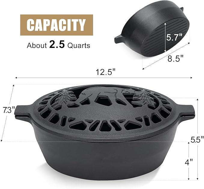 Wood Stove Steamer 2.5 Quart, Wood Stove Humidifier with Decorative Bear Pattern, Cast Iron Steamer for Wood Stove Rust Resistant Matte Black