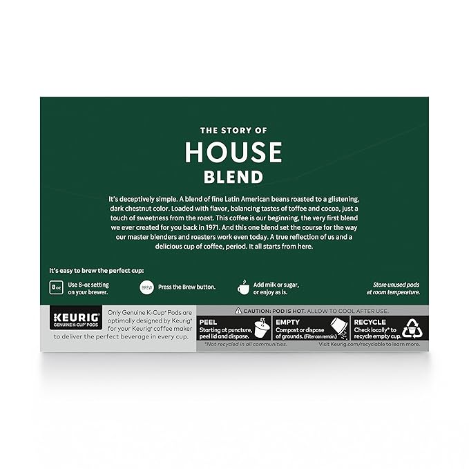 Starbucks K-Cup Coffee Pods, Medium Roast, House Blend for Keurig Coffee Makers, 100% Arabica, 1 Box (75 Pods)