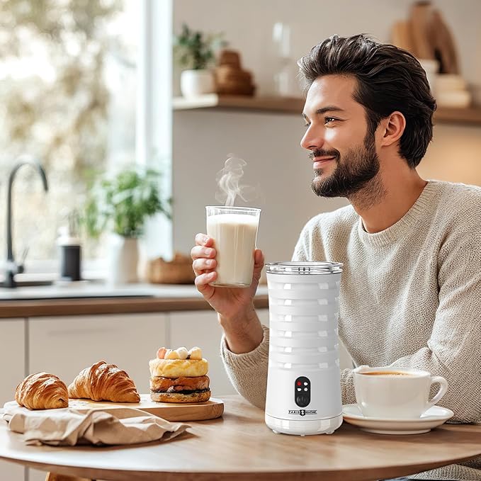 Milk Frother, 4-in-1 Milk Steamer and Frother, Hot & Cold Foam Milk Warmer with Temperature Control, Auto Shut-Off Frothers for Coffee, Latte, Cappuccino, Macchiato