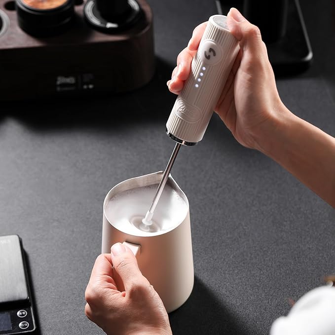 Bincoo Performance Milk Foamer - Dual Speed, Waterproof, Stainless Steel, Ultra Fast Handheld Drink Mixer - Create Barista Microfoam in 40 Seconds for Latte, Cappuccino & Coffee at Home (Pink)