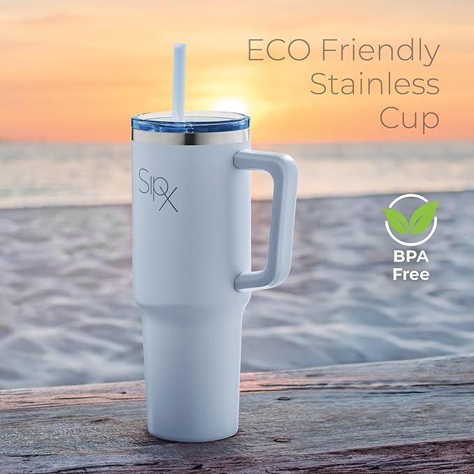 SIPX™ Insulated Tumbler With Lid And Straw, 40oz. Tumbler With Handle Keeps Cold 12 Hours, Water Bottle Thermos With Lid, BPA-Free Reusable Insulated Coffee Tumblers, Travel Mug Great For Beach Party