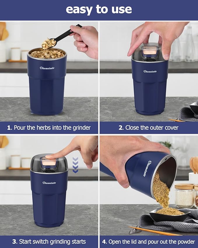 Herb Spice Grinder, One-key Electric Grinder with 304 Stainless Steel Blades and Cleaning Brush, Electric Grinders for Herb, Spices, Coffee, Nuts, Seeds,etc.