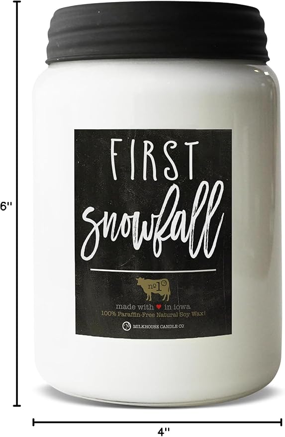 Milkhouse Candle Company - First Snowfall - 26oz Beeswax and Soy Candles - Farmhouse Collection - 100% Natural, Paraffin Free, with Premium Fragrance Oil, Glass Jars with Lids