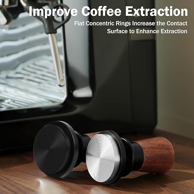 PUSEE 53.3mm Espresso Tamper,Calibrated Tamper with 30lbs Double Spring Loaded Tamper Walnut Wood Coffee Tamper for Barista Home,Titanium PVD Coating Base Tamper Espresso Tool Fits 54mm Portafilters