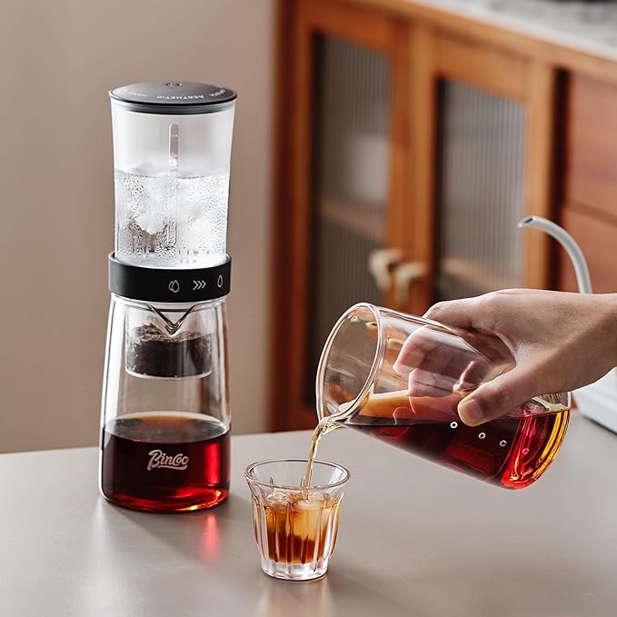Cold Brew Coffee Maker 450ML, Ice Drip Coffee Brewer,Slow Dripper Coffee Maker with Fine Mesh Filter, Adjustable Water Flow (Dark Brown)