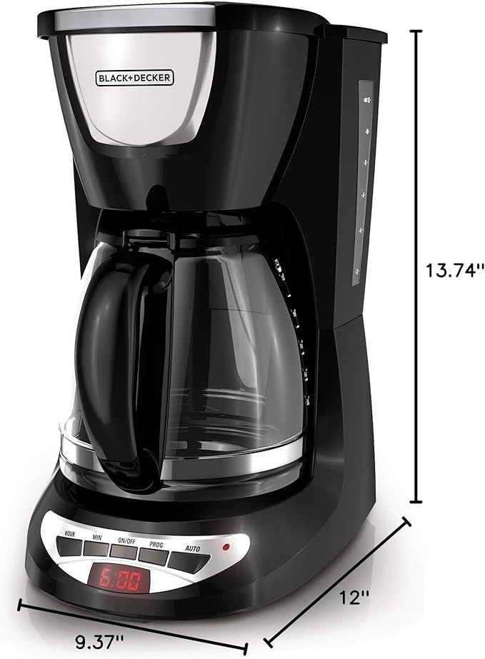 BLACK+DECKER DCM100B 12-Cup Programmable Coffeemaker with Glass Carafe, Black, One Size