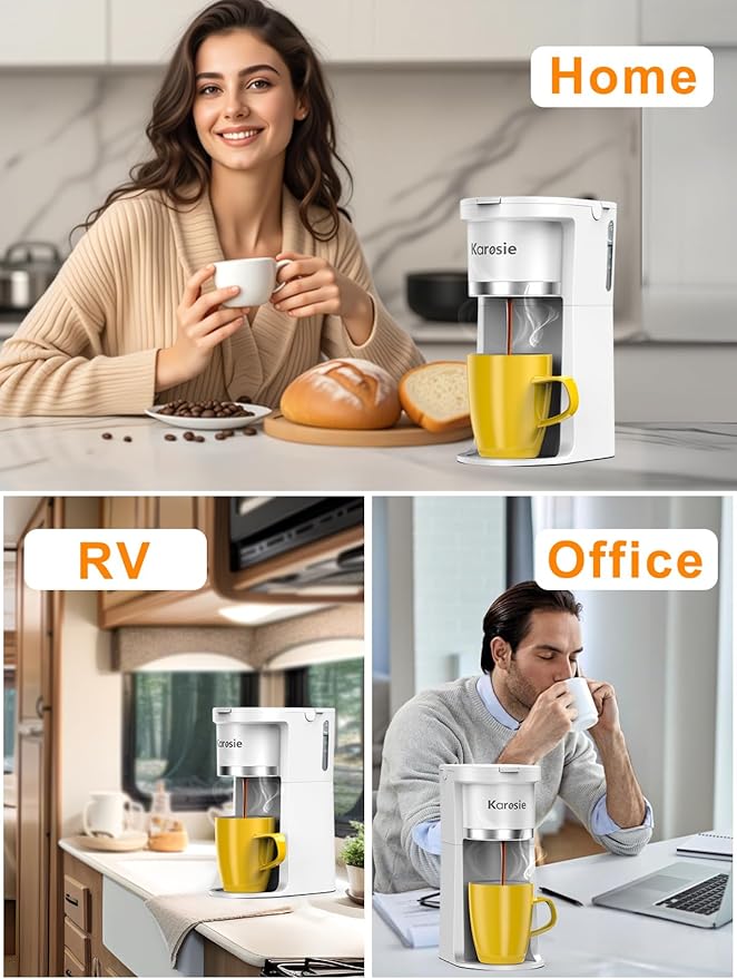 Slim Single Serve Coffee Maker, Fast Brew for K-Cup & Ground Coffee Small One Cup Coffee Maker, 6-12 Oz Brew Sizes, Coffee Machine with Descaling Reminder and Water Window,White