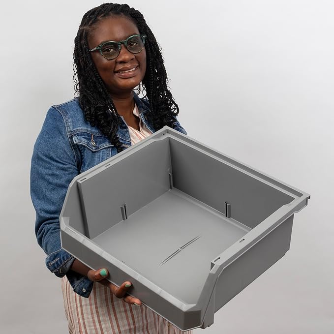 Plastic Containers for Organizing and Storage Bins for Closet, Kitchen, Office, Garage or Pantry Organization, Stackable Bins, Extra Large (14.8" x 16.5" x 7"), 4-Pack, Black