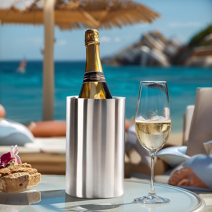 Generic 3 Packs Stainless Steel Double Wall Wine Cooler,Wine Chiller Bucket Champagne Ice Bucket, Fits Most Standard Sized Bottles, Silver