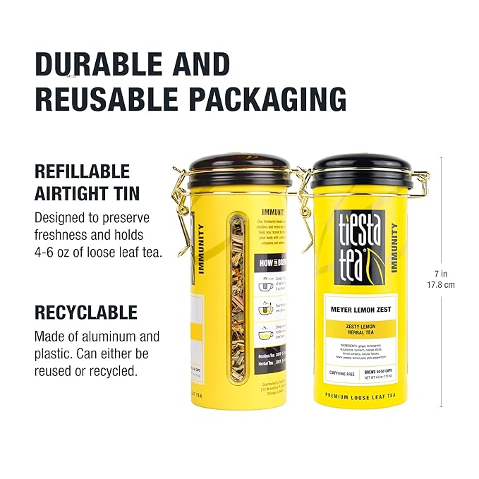 Tiesta Tea - Meyer Lemon Zest, Loose Leaf, Zesty Lemon Herbal Tea, Premium Non-Caffeinated Blend, Makes Hot or Iced & Up to 50 Cups, 4oz Refillable Tin